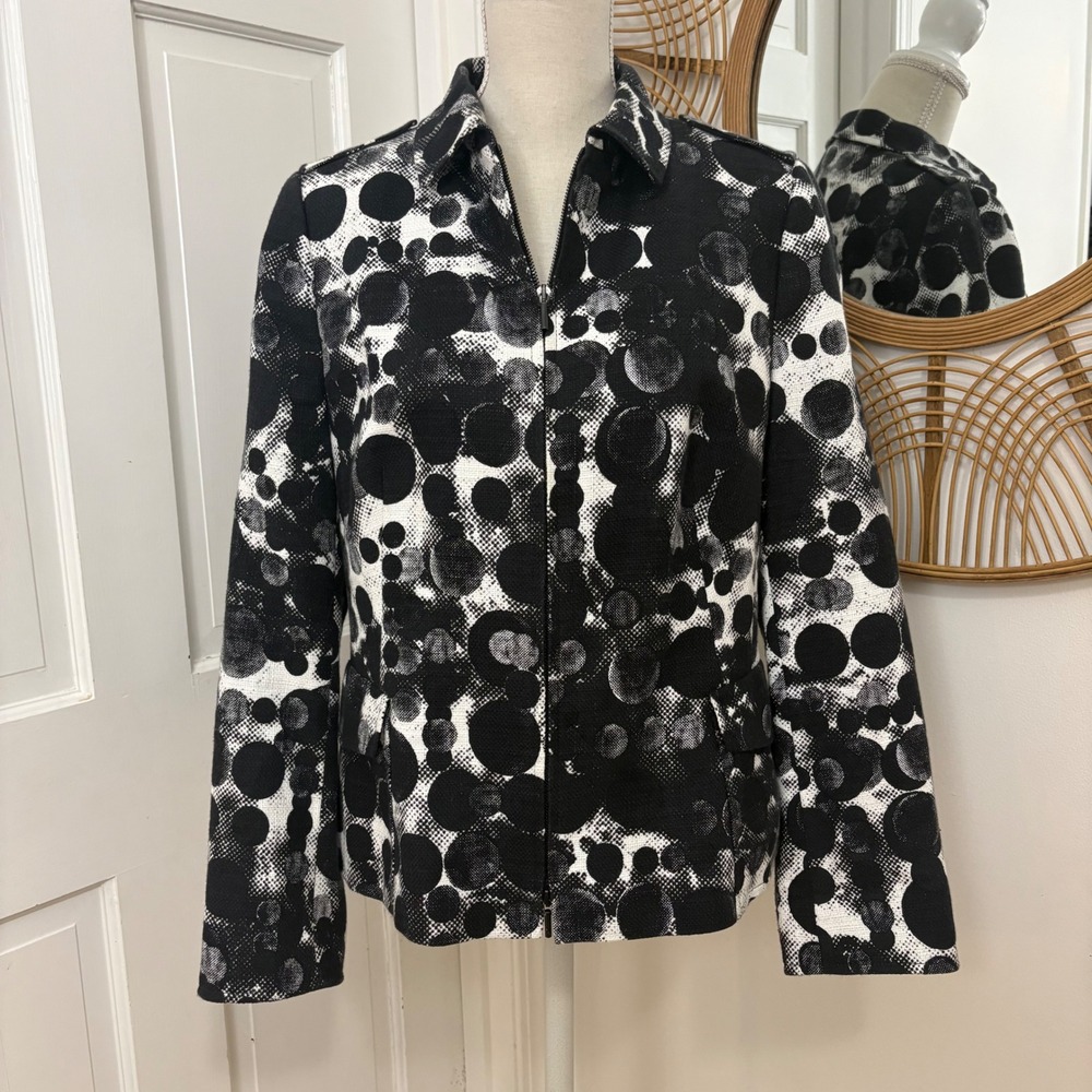 Akris Punto Abstract Dots Cotton Zip Suit Jacket 12 Career Avant Garde Luxury